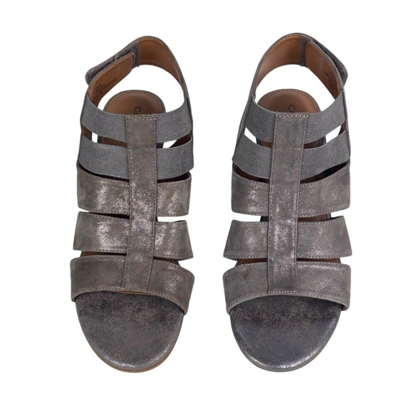 COMFORTIVA ALEXIS CT0006208 SMOKE LEATHER METALLIC BLOCK HEEL GLADIATOR SANDALS - Picture 6 of 13